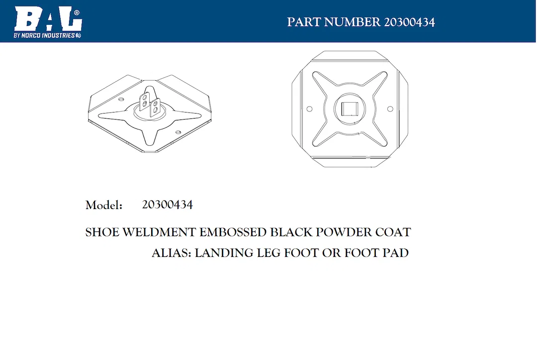20300434 – BAL NORCO Trailer Landing Gear Foot, Use With Standard RV Landing Gear Heavy Duty Steel Black Powder Coate...